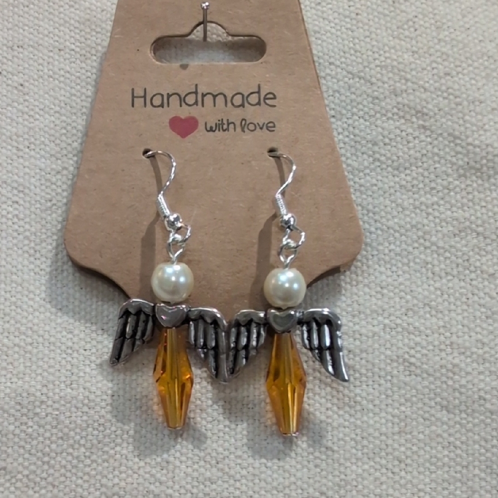 Handmade Topaz Yellow Swarovski Crystal Angel Earrings 9.25 Hypoallergenic